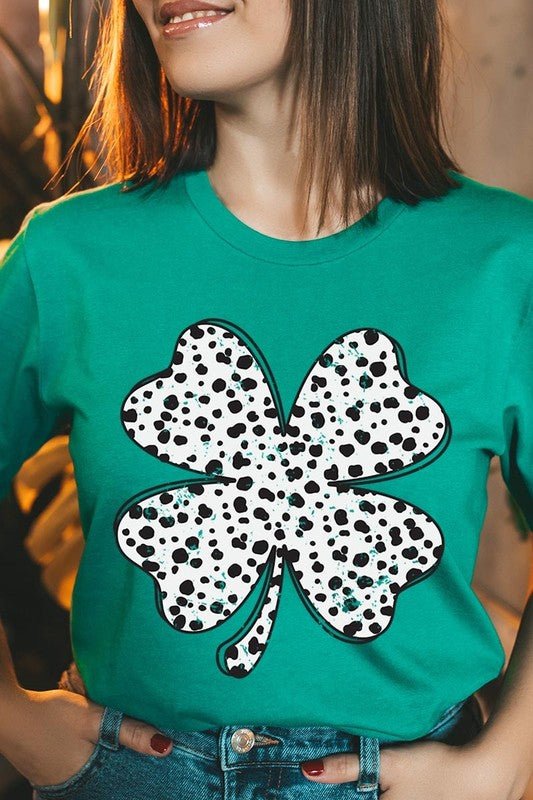 Dalmatian Four Leaf Clover Graphic Tee - Bitsy Gypsy Boutique