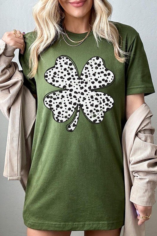 Dalmatian Four Leaf Clover Graphic Tee - Bitsy Gypsy Boutique