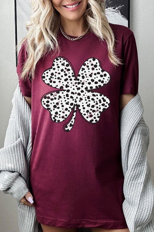 Dalmatian Four Leaf Clover Graphic Tee - Bitsy Gypsy Boutique