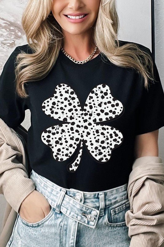 Dalmatian Four Leaf Clover Graphic Tee - Bitsy Gypsy Boutique