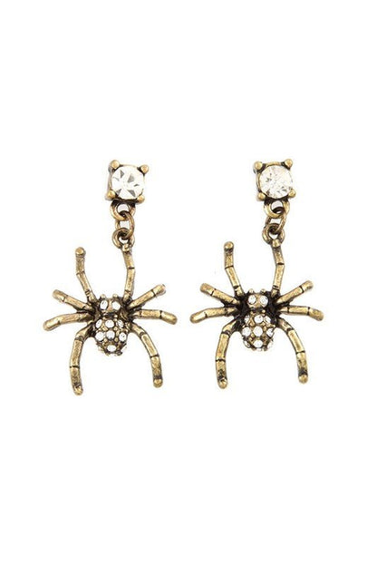 DANGLE RHINESTONE SPIDER EARRINGS - Bitsy Gypsy Boutique