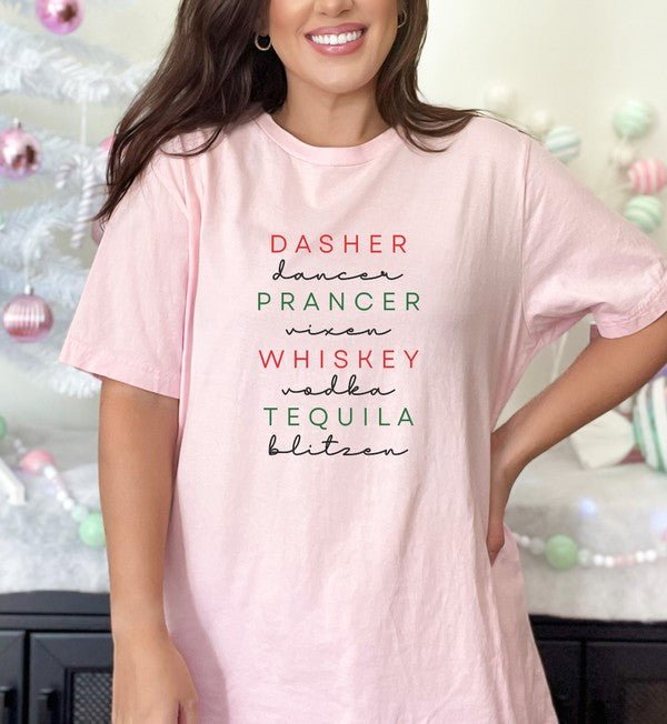 Dasher Dancer Prancer Vixen Whiskey Boutique Tee - Bitsy Gypsy Boutique