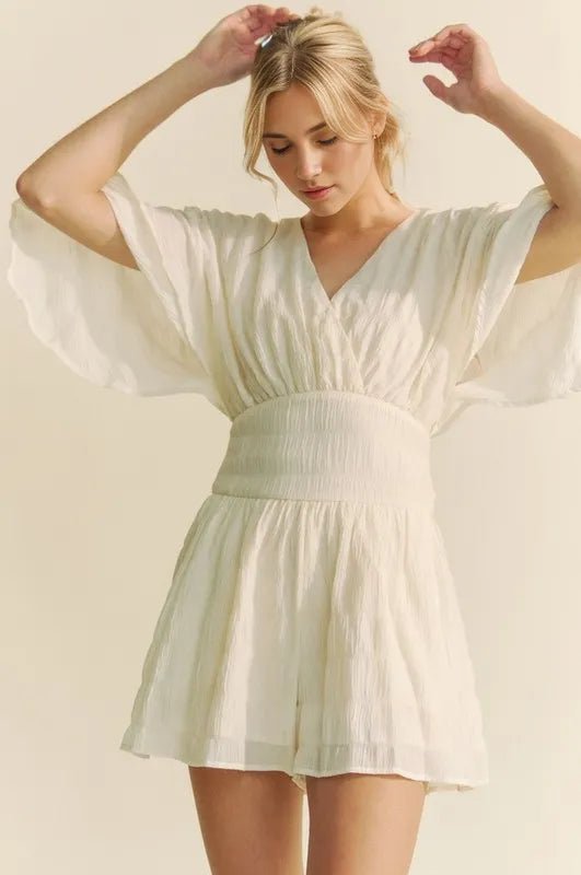 Davi & Dani Batwing Sleeve Waist Belt Romper - Bitsy Gypsy Boutique