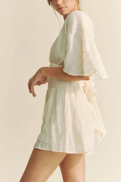 Davi & Dani Batwing Sleeve Waist Belt Romper - Bitsy Gypsy Boutique