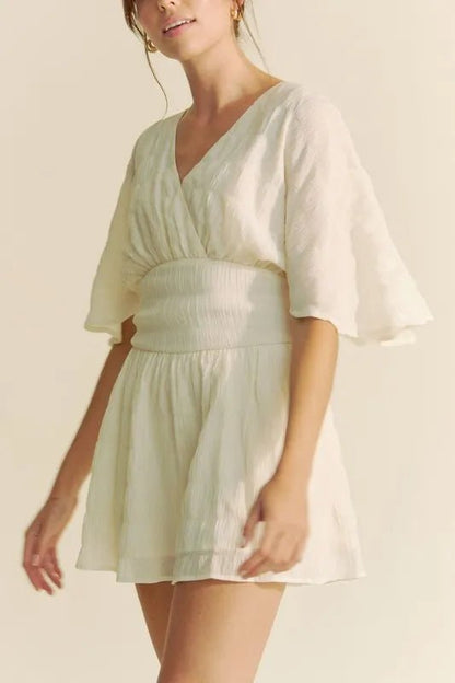 Davi & Dani Batwing Sleeve Waist Belt Romper - Bitsy Gypsy Boutique