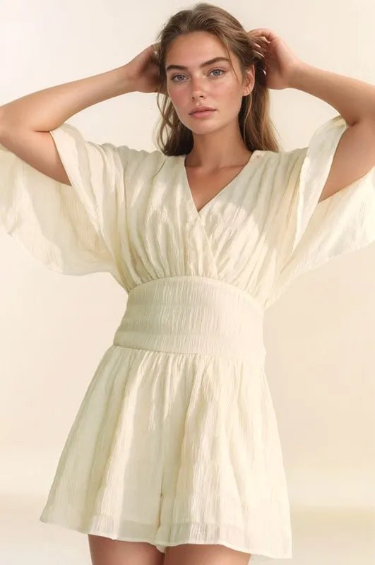 Davi & Dani Batwing Sleeve Waist Belt Romper - Bitsy Gypsy Boutique