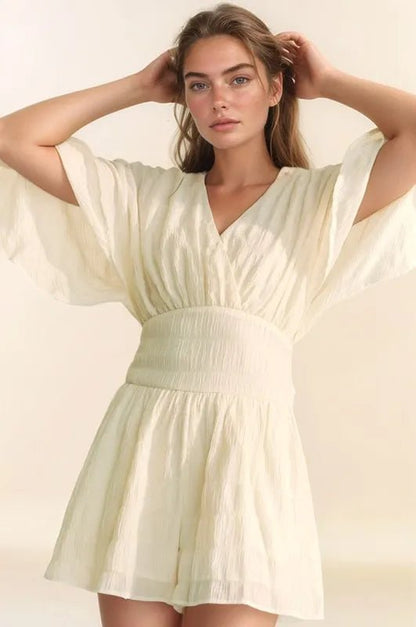 Davi & Dani Batwing Sleeve Waist Belt Romper - Bitsy Gypsy Boutique