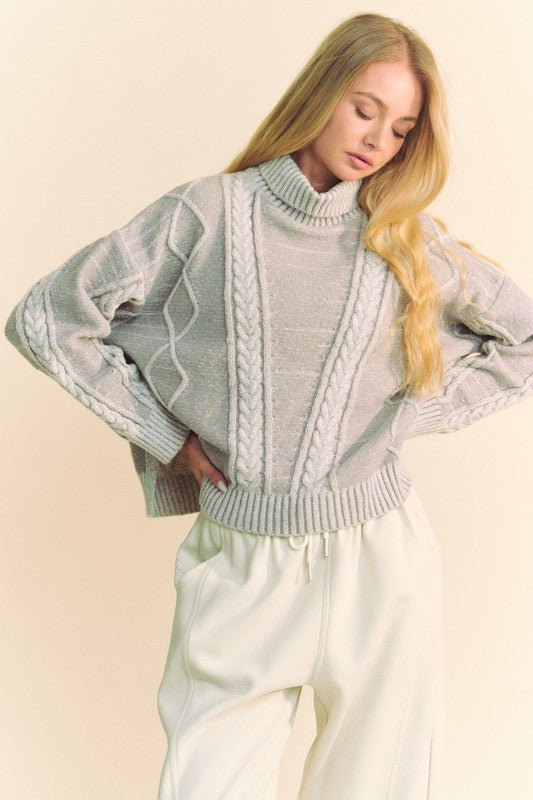 Davi & Dani Cable - Knit Turtleneck Dropped Shoulder Sweater - Bitsy Gypsy Boutique