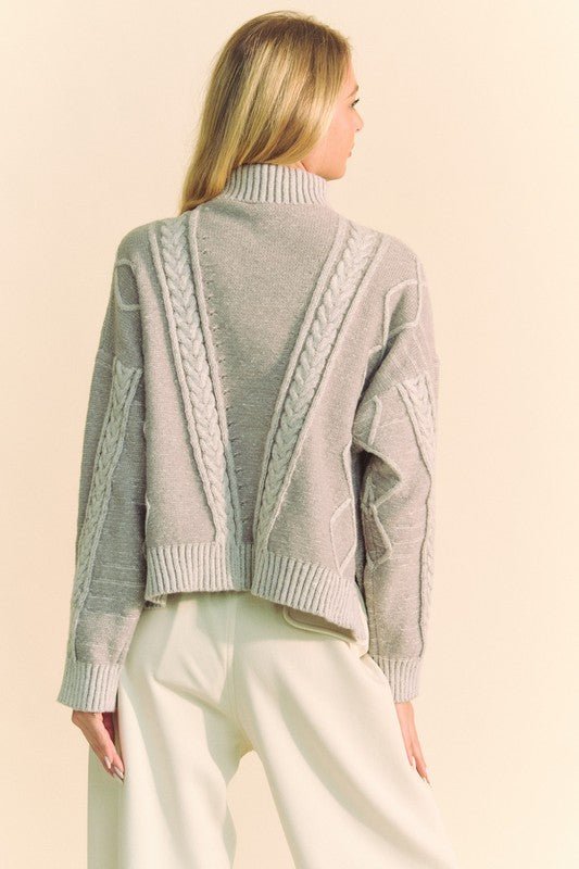 Davi & Dani Cable - Knit Turtleneck Dropped Shoulder Sweater - Bitsy Gypsy Boutique