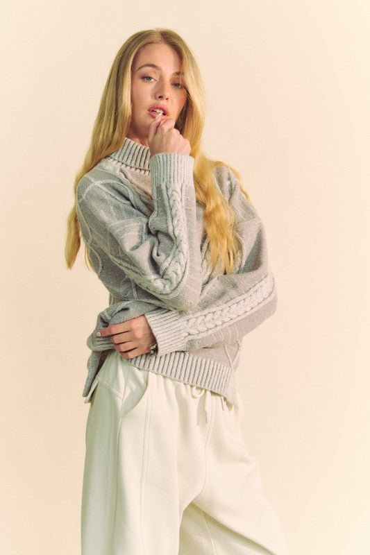 Davi & Dani Cable - Knit Turtleneck Dropped Shoulder Sweater - Bitsy Gypsy Boutique