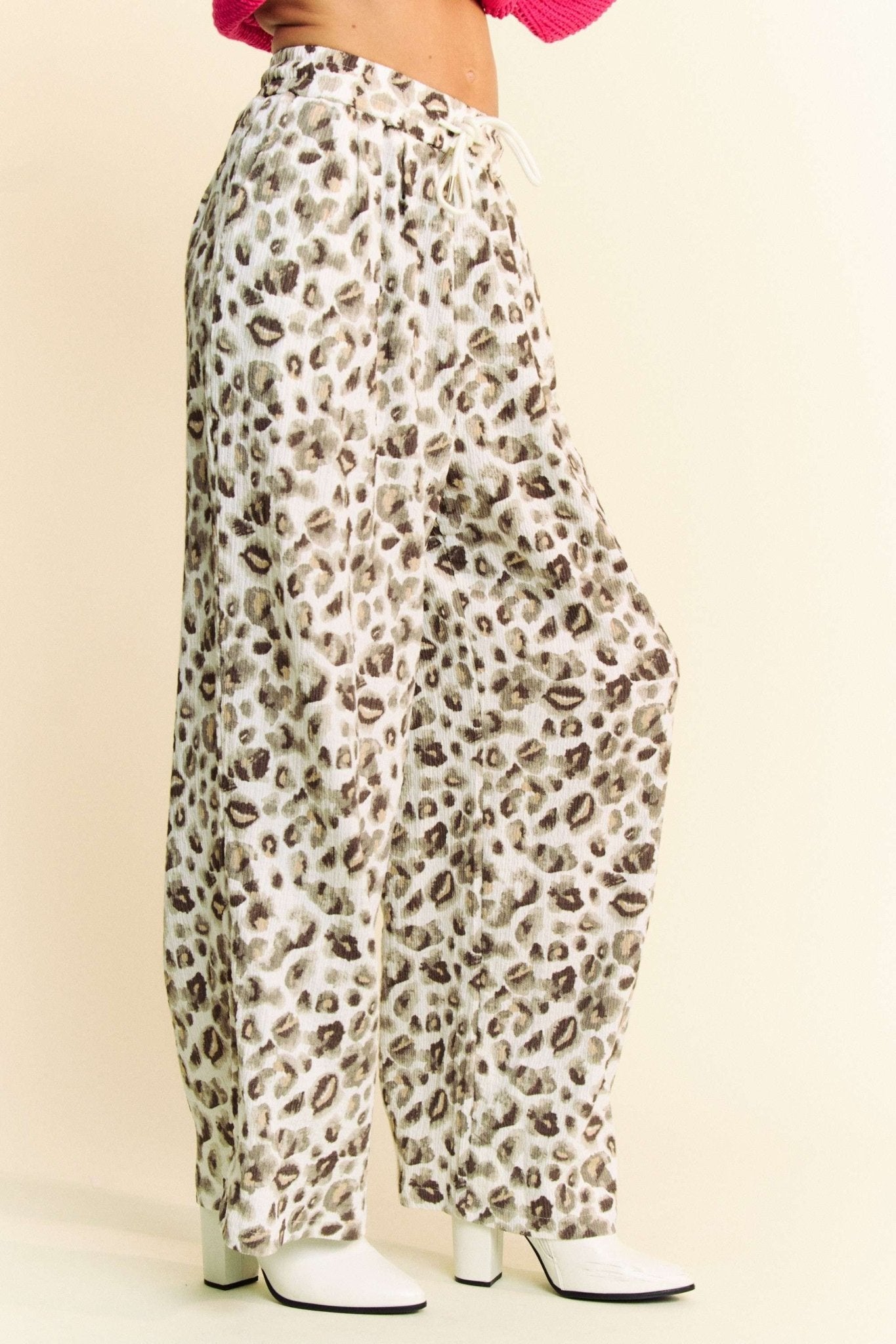 Davi & Dani Drawstring Leopard Wide Leg Pants - Bitsy Gypsy Boutique