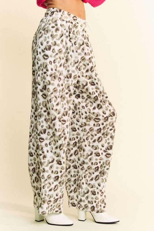 Davi & Dani Drawstring Leopard Wide Leg Pants - Bitsy Gypsy Boutique