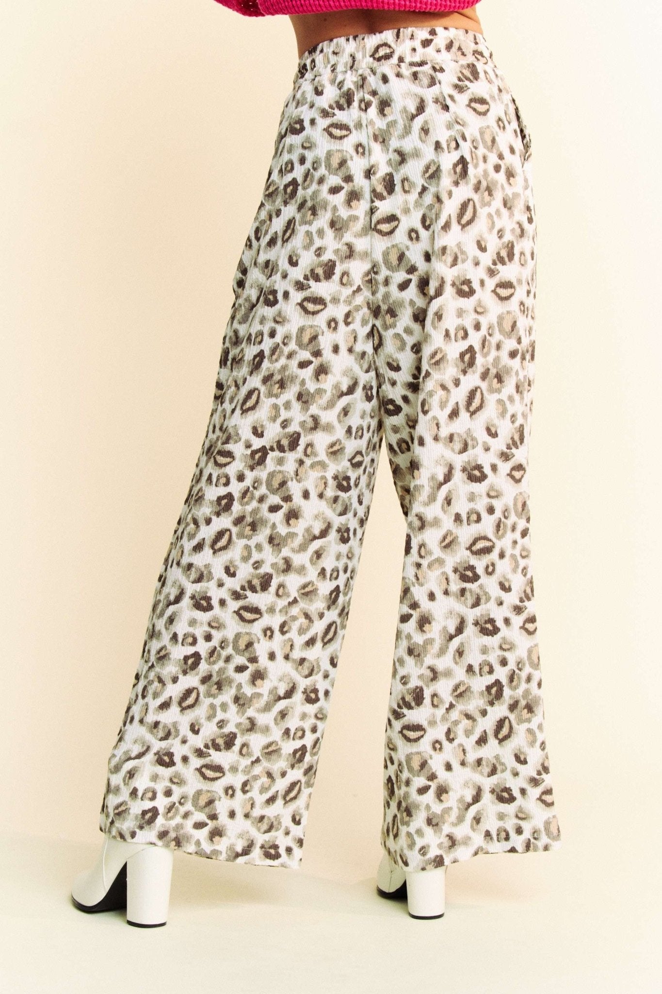 Davi & Dani Drawstring Leopard Wide Leg Pants - Bitsy Gypsy Boutique