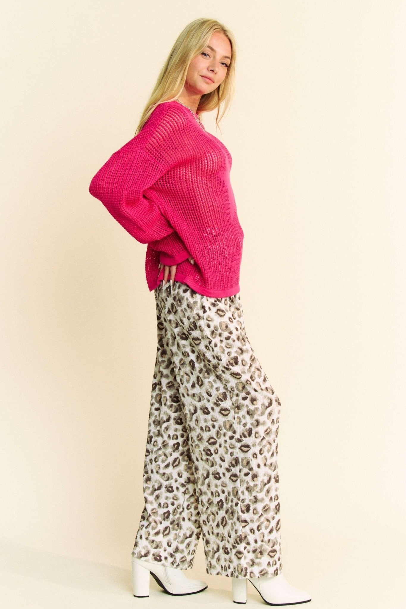 Davi & Dani Drawstring Leopard Wide Leg Pants - Bitsy Gypsy Boutique