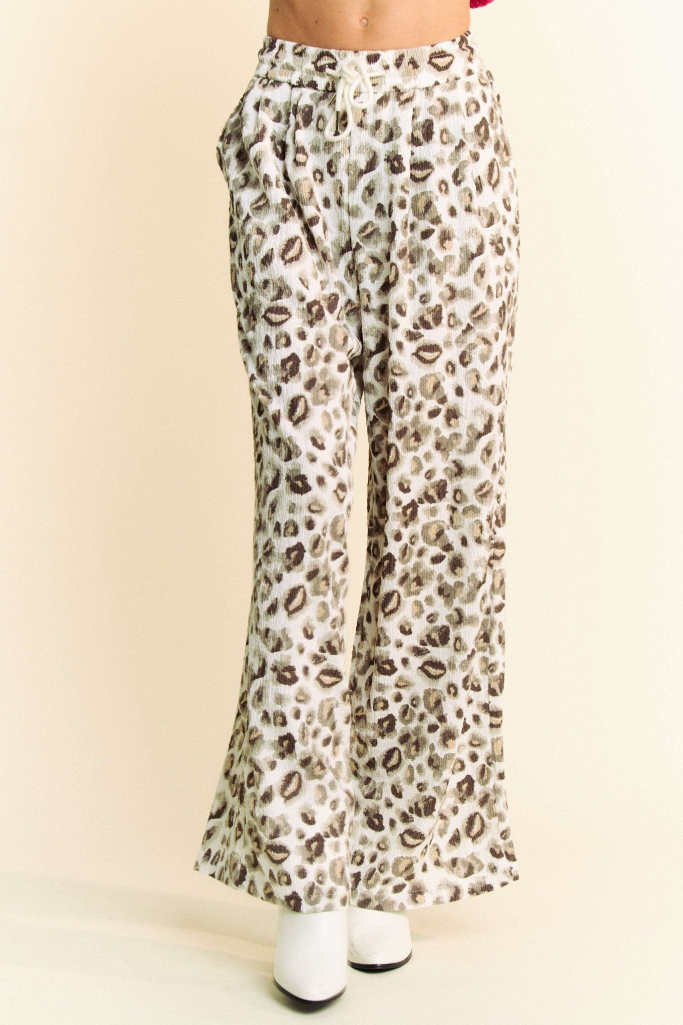 Davi & Dani Drawstring Leopard Wide Leg Pants - Bitsy Gypsy Boutique