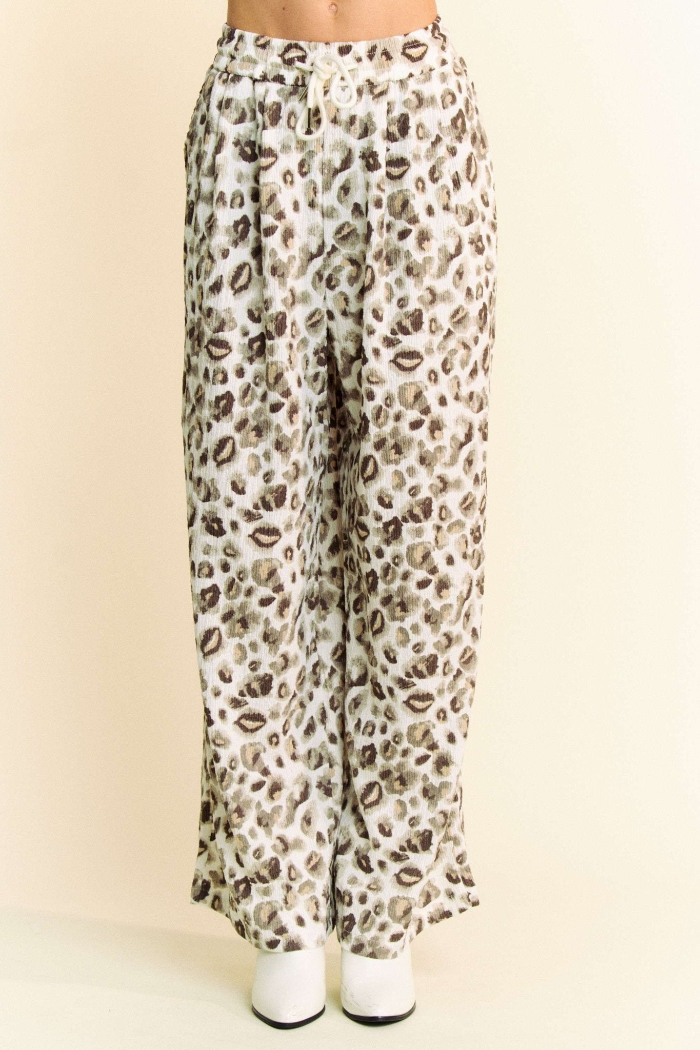 Davi & Dani Drawstring Leopard Wide Leg Pants - Bitsy Gypsy Boutique