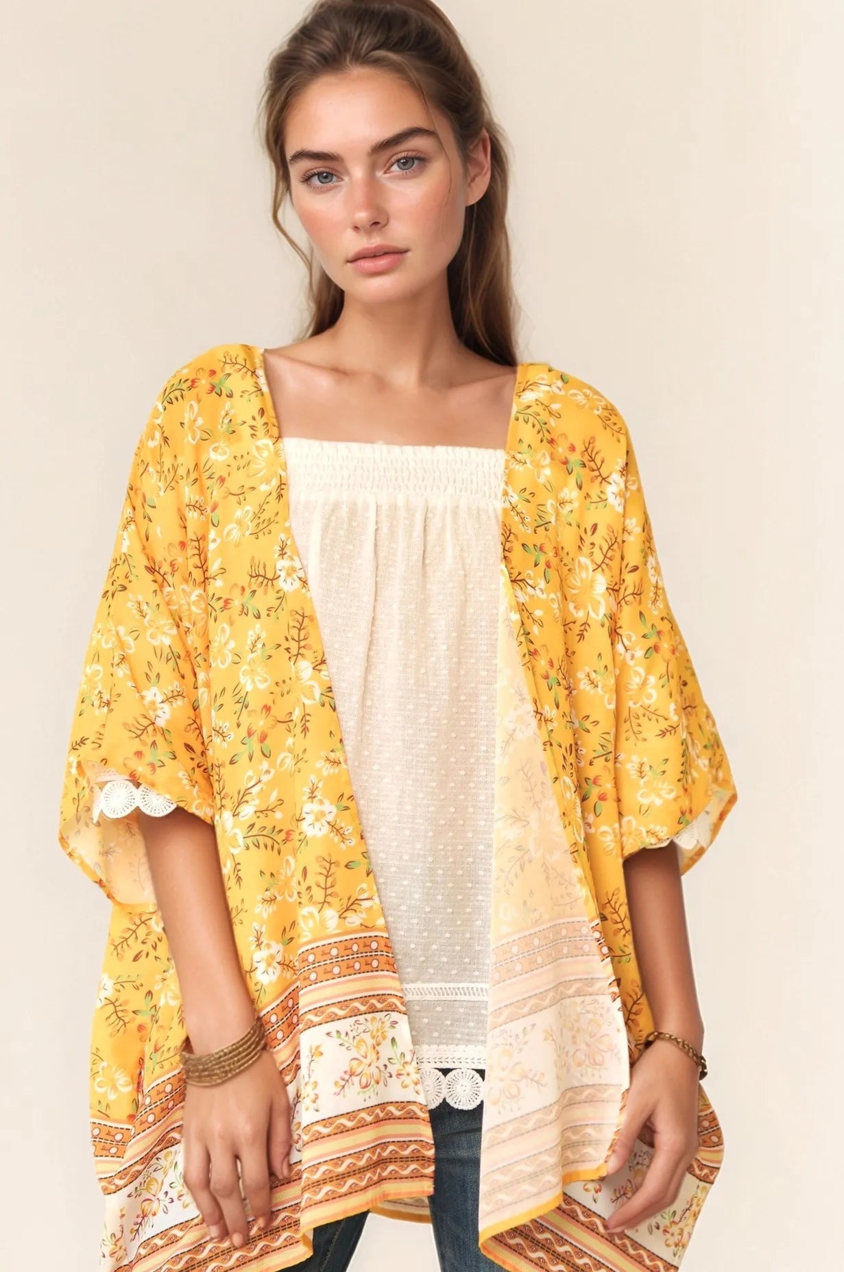 Davi & Dani Floral Printed Short Sleeve Loose Fit Kimono Cover Up - Bitsy Gypsy Boutique