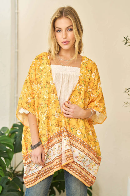 Davi & Dani Floral Printed Short Sleeve Loose Fit Kimono Cover Up - Bitsy Gypsy Boutique