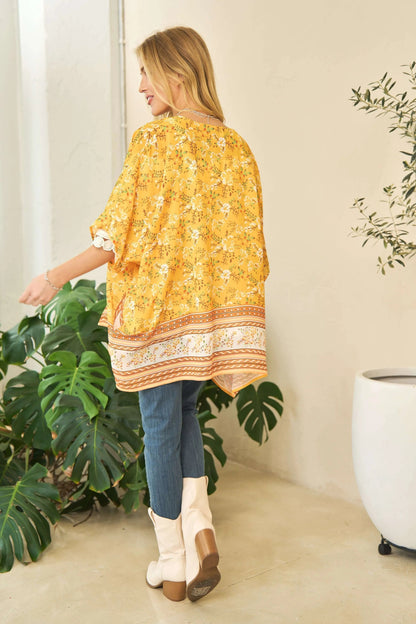Davi & Dani Floral Printed Short Sleeve Loose Fit Kimono Cover Up - Bitsy Gypsy Boutique