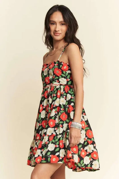 Davi & Dani Floral Scalloped Cutout Back Mini Dress - Bitsy Gypsy Boutique