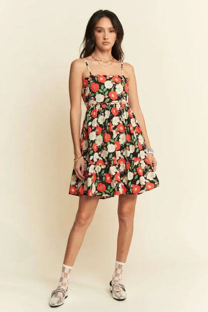 Davi & Dani Floral Scalloped Cutout Back Mini Dress - Bitsy Gypsy Boutique