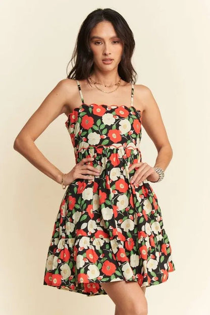 Davi & Dani Floral Scalloped Cutout Back Mini Dress - Bitsy Gypsy Boutique