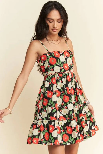 Davi & Dani Floral Scalloped Cutout Back Mini Dress - Bitsy Gypsy Boutique
