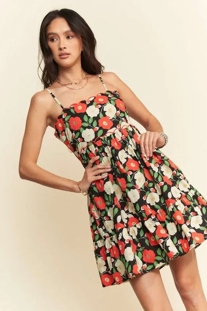 Davi & Dani Floral Scalloped Cutout Back Mini Dress - Bitsy Gypsy Boutique