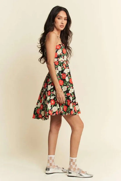 Davi & Dani Floral Scalloped Cutout Back Mini Dress - Bitsy Gypsy Boutique