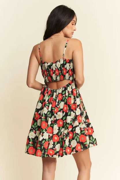 Davi & Dani Floral Scalloped Cutout Back Mini Dress - Bitsy Gypsy Boutique