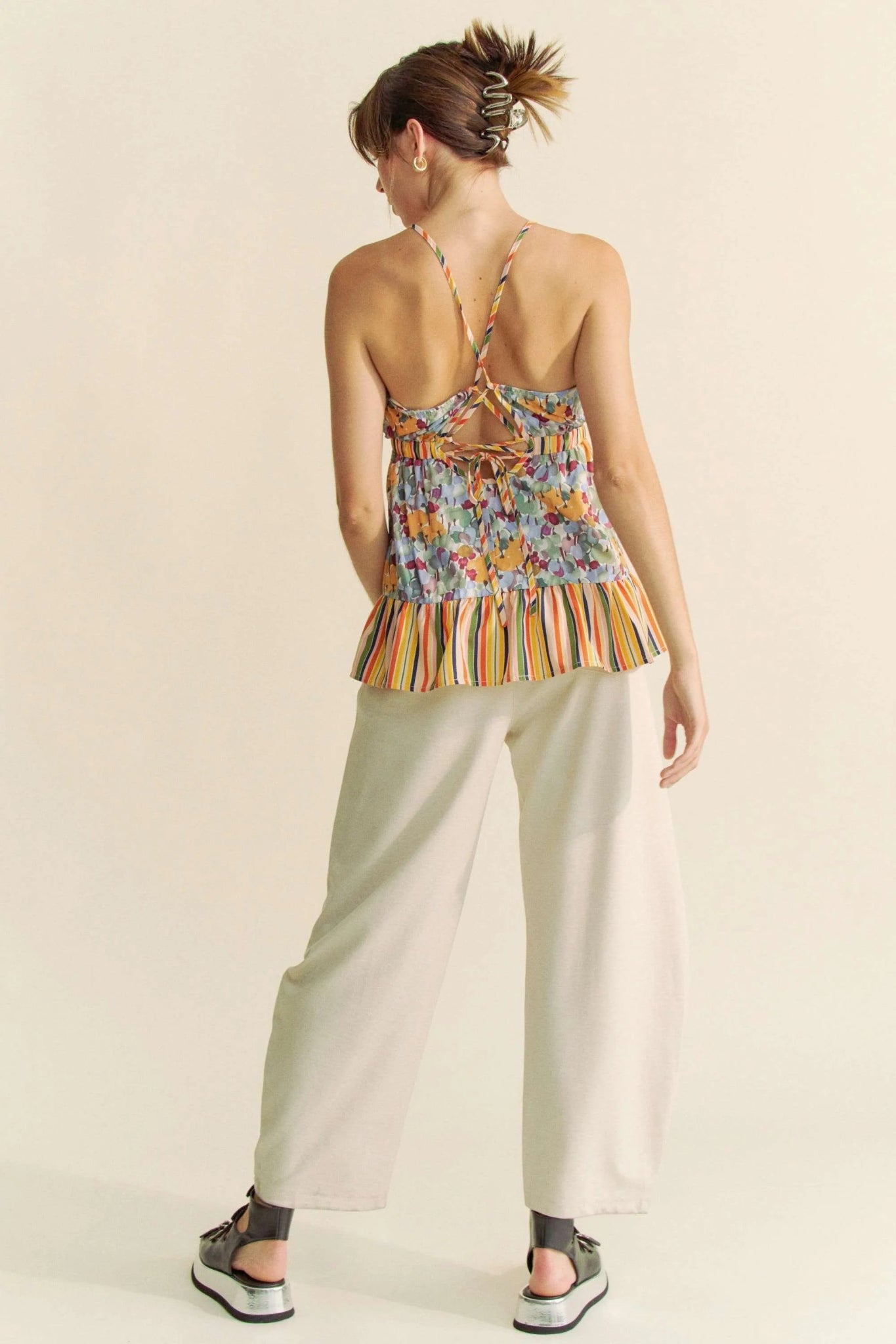 Davi & Dani Floral Smocked Sleeveless Ruffle Back Tie Top - Bitsy Gypsy Boutique