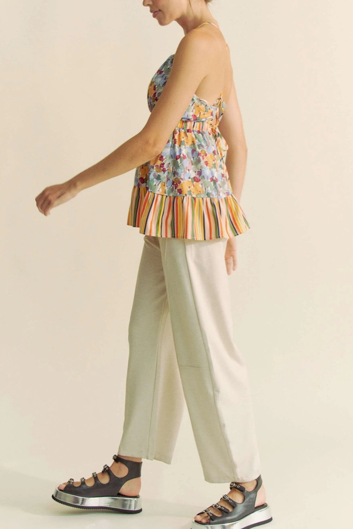 Davi & Dani Floral Smocked Sleeveless Ruffle Back Tie Top - Bitsy Gypsy Boutique