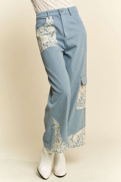 Davi & Dani Lace Applique Wide Leg Jeans - Bitsy Gypsy Boutique