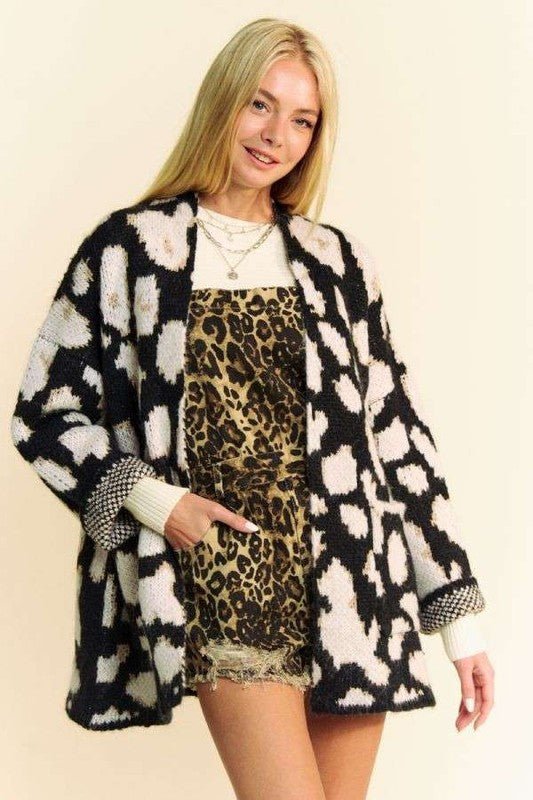 Davi & Dani Leopard Open Front Long Sleeve Cardigan - Bitsy Gypsy Boutique