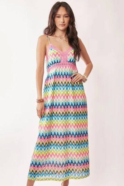 Davi & Dani Multi Color Crochet Lace Midi Dress - Bitsy Gypsy Boutique