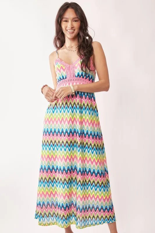 gypsy crochet midi dress Stripe Crochet Midi Dress with Side Ties Small / Ivory/Brown Stripe