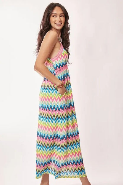 Davi & Dani Multi Color Crochet Lace Midi Dress - Bitsy Gypsy Boutique