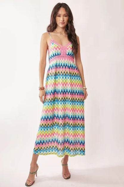 Davi & Dani Multi Color Crochet Lace Midi Dress - Bitsy Gypsy Boutique