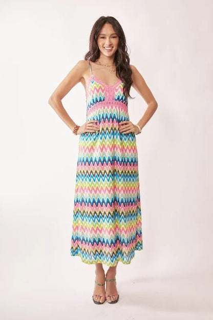 Davi & Dani Multi Color Crochet Lace Midi Dress - Bitsy Gypsy Boutique