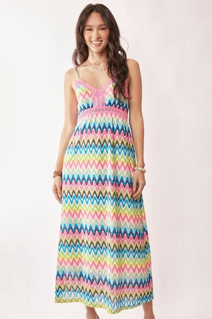 Davi & Dani Multi Color Crochet Lace Midi Dress - Bitsy Gypsy Boutique
