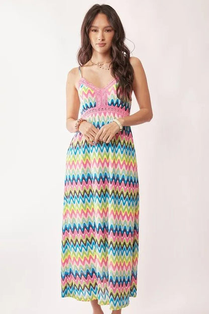 Davi & Dani Multi Color Crochet Lace Midi Dress - Bitsy Gypsy Boutique