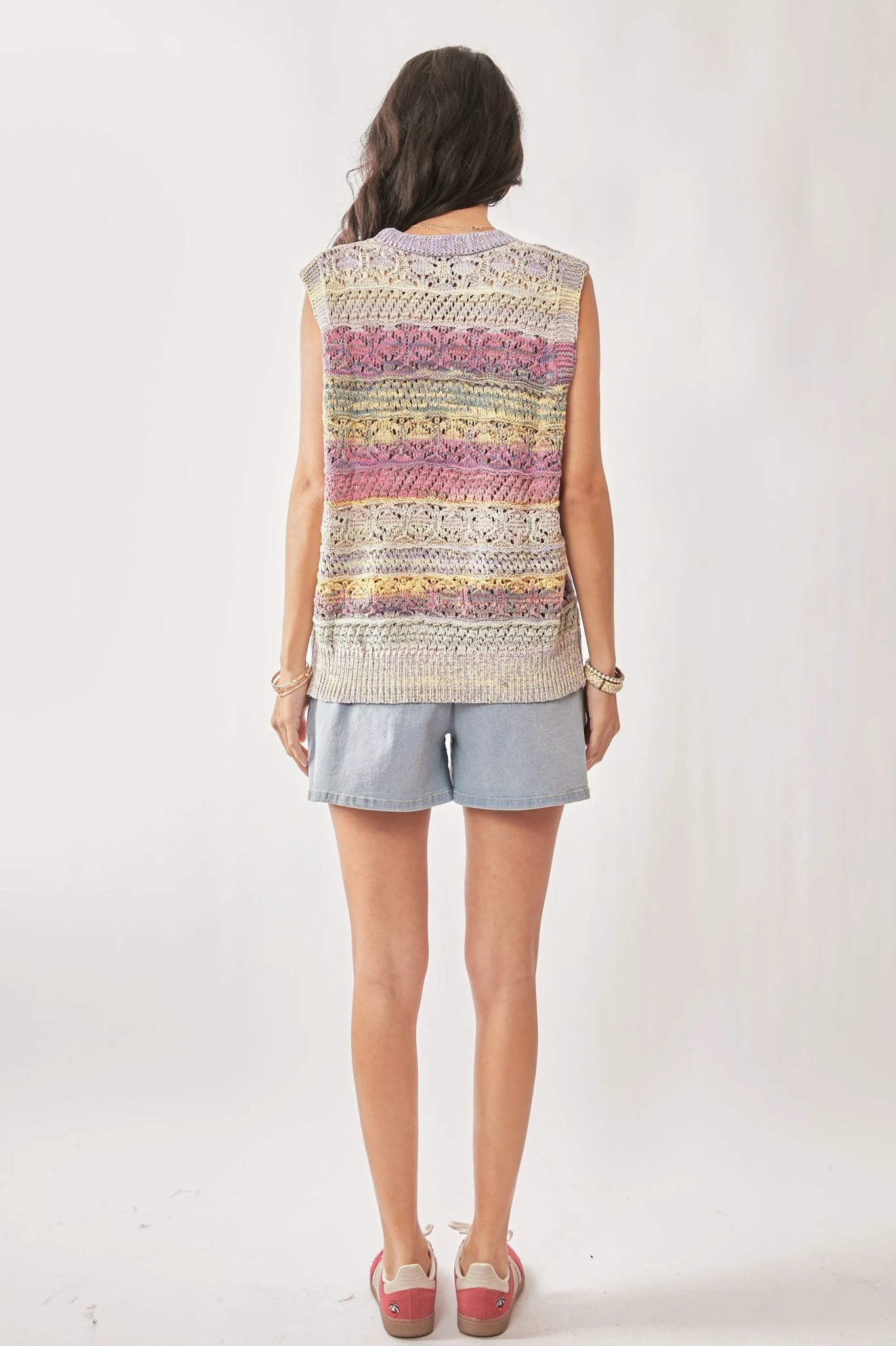 Davi & Dani Multi Color Crochet Sleeveless Knit Vest Top - Bitsy Gypsy Boutique