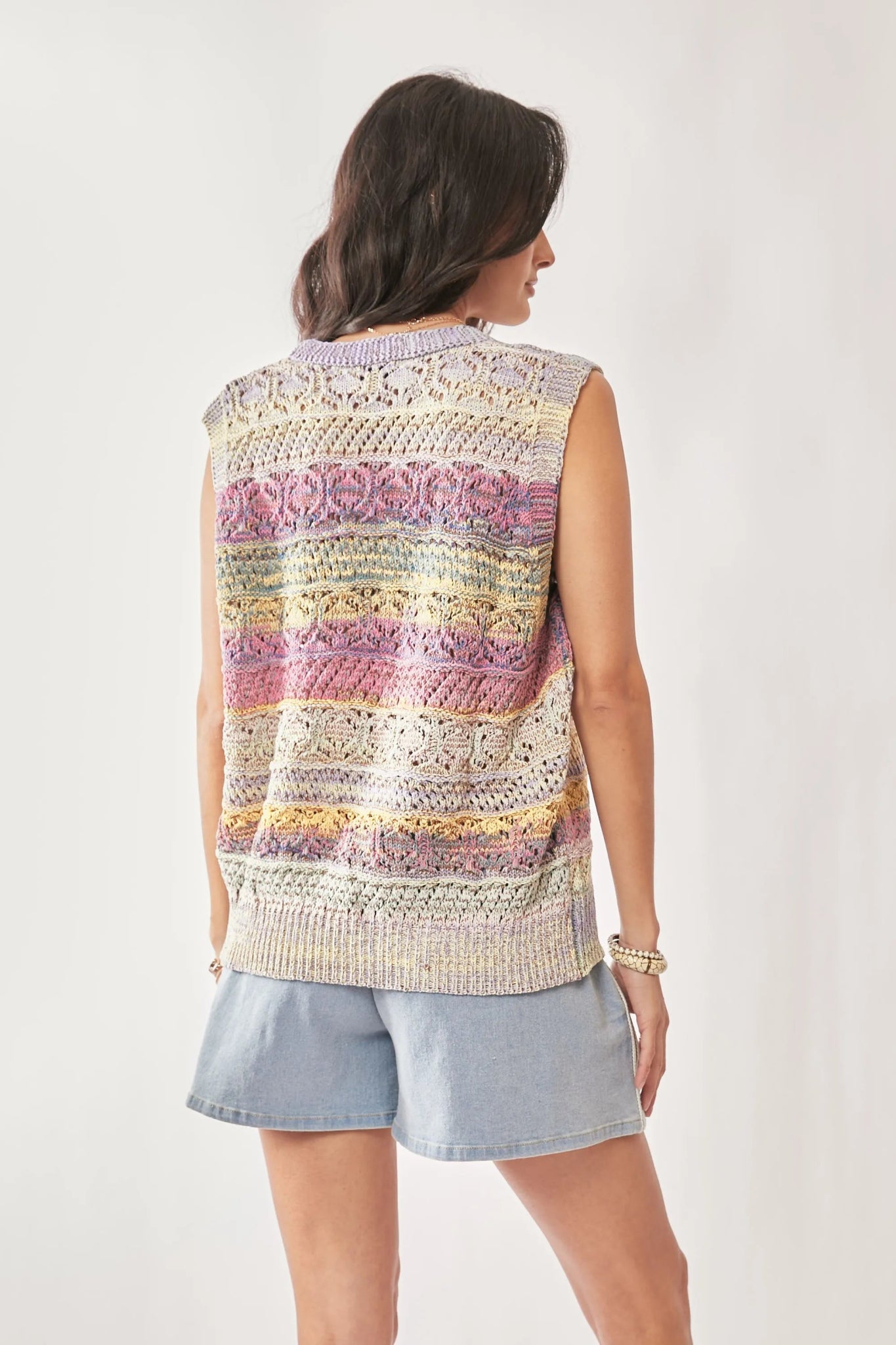 Davi & Dani Multi Color Crochet Sleeveless Knit Vest Top - Bitsy Gypsy Boutique