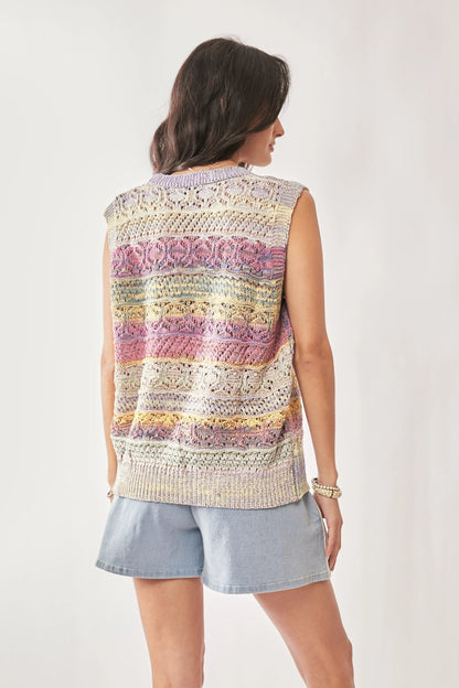 Davi & Dani Multi Color Crochet Sleeveless Knit Vest Top - Bitsy Gypsy Boutique