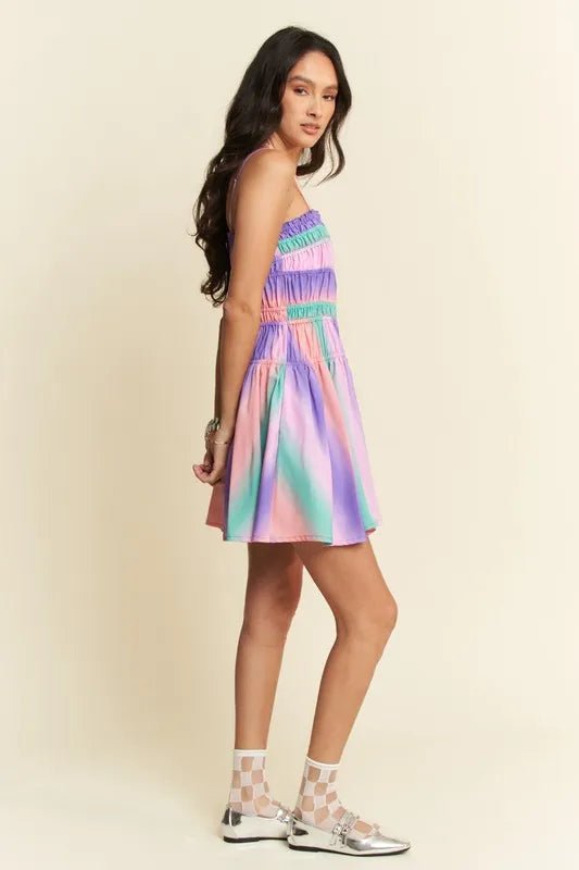 Davi & Dani Multi Color Ombre Printed Bodice Button Up Dress - Bitsy Gypsy Boutique