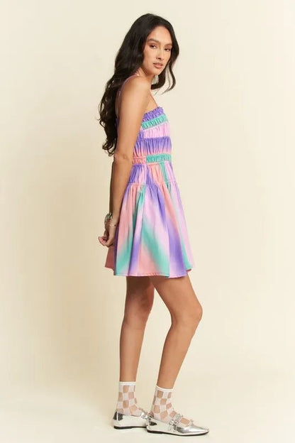 Davi & Dani Multi Color Ombre Printed Bodice Button Up Dress - Bitsy Gypsy Boutique