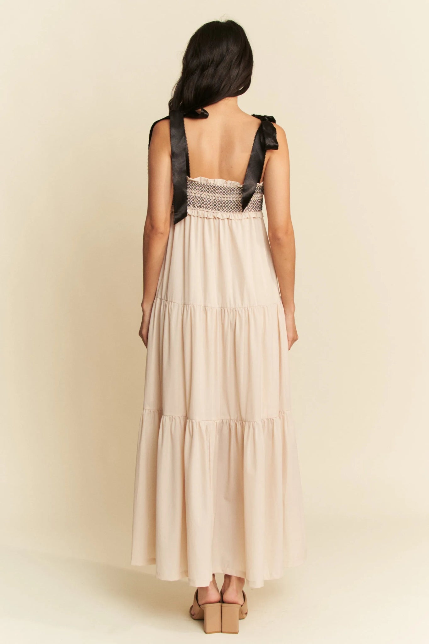 Davi & Dani Multi Contrast Smocked Bodice Straps Maxi Dress - Bitsy Gypsy Boutique