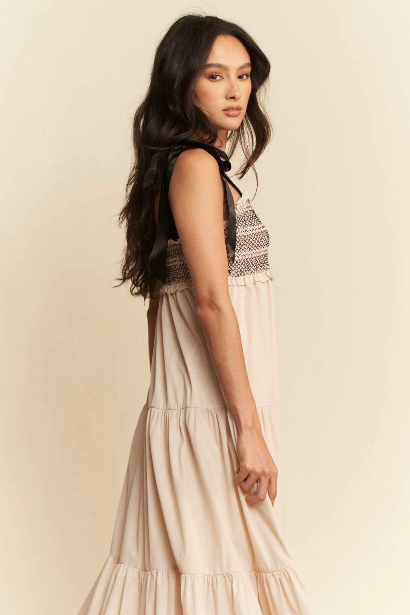 Davi & Dani Multi Contrast Smocked Bodice Straps Maxi Dress - Bitsy Gypsy Boutique