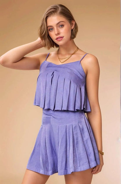Davi & Dani Pleated Body Elastic Back Babydoll Strappy Top - Bitsy Gypsy Boutique
