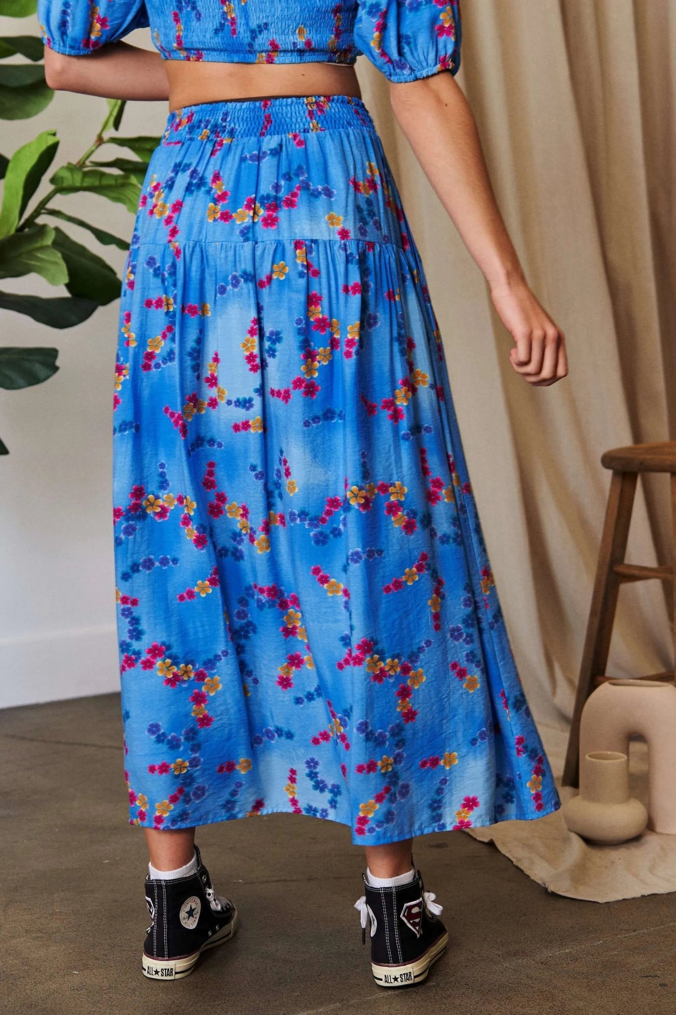 Davi & Dani Printed Smocking Waistband Ruffled Maxi Skirt - Bitsy Gypsy Boutique